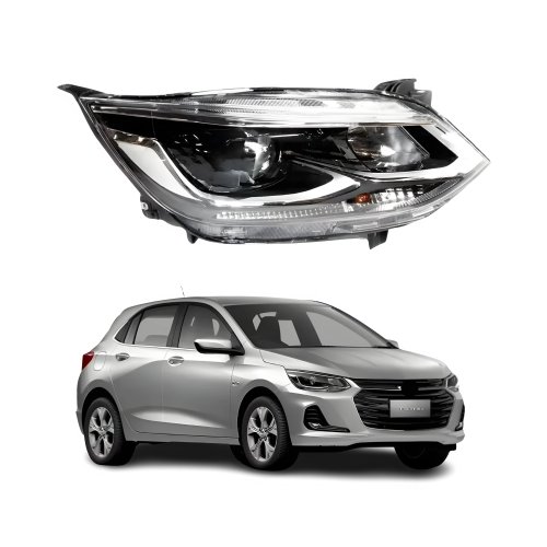 Farol Gm Onix 2020 Até 2023 Sem Led Com Projetor Manual Cromado Lado Direito Passageiro