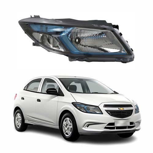 Farol Gm Onix Joy 2017 Até 2019 Máscara Negra Friso Azul Lado Direito Passageiro