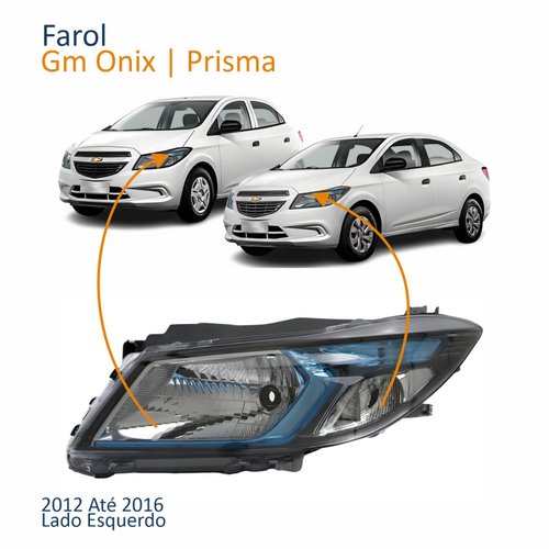 Farol Principal Gm Onix Prisma 2012 Até 2016 Máscara Negra Friso Azul Lado Esquerdo Motorista