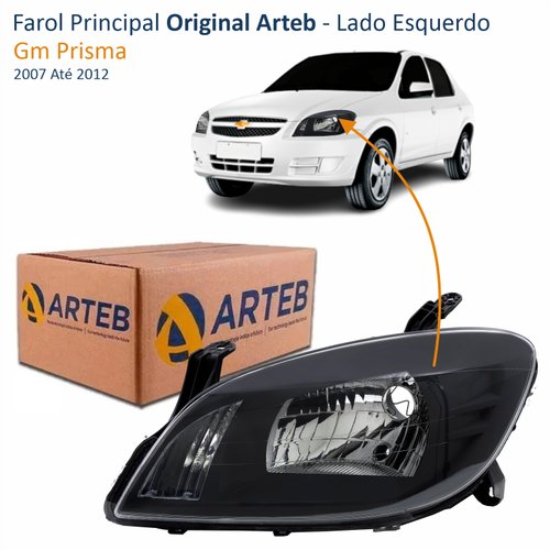 Farol Gm Prisma 2007 Até 2012 Original Arteb Máscara Negra Lado Esquerdo Motorista