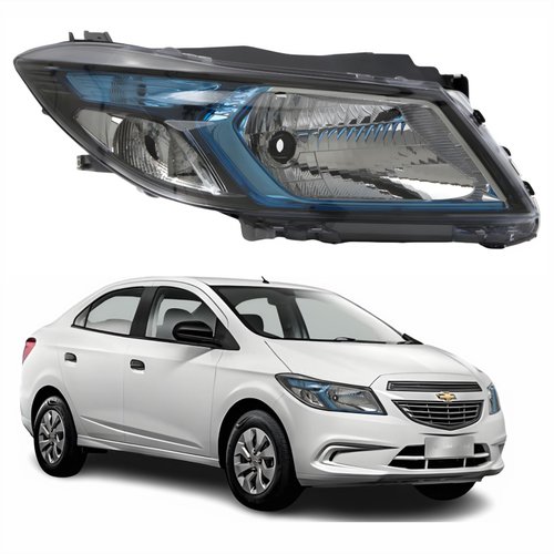 Farol Principal Gm Prisma 2012 Até 2016 Máscara Negra Friso Azul Lado Direito Passageiro