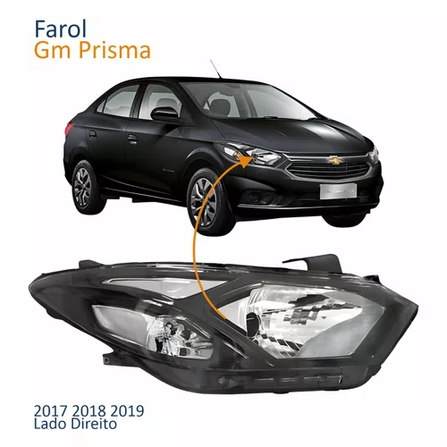 Farol Gm Prisma 2017 Até 2020 Máscara Negra Lado Direito Passageiro
