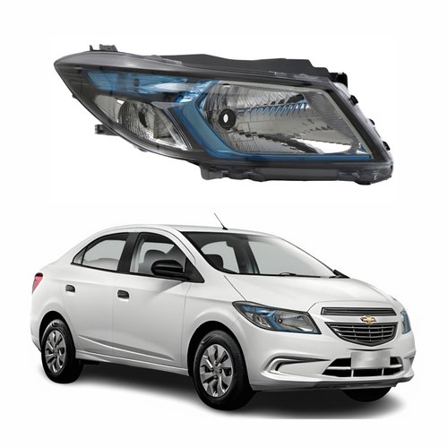 Farol Gm Prisma Joy 2017 Até 2019 Máscara Negra Friso Azul Lado Direito Passageiro