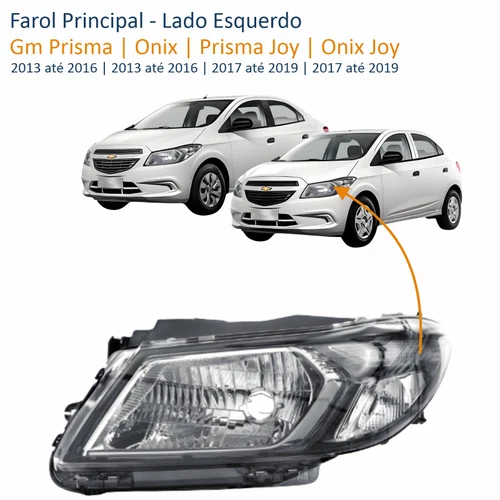 Farol Gm Prisma Onix 2013 até 2016 Prisma Joy Onix Joy 2017 até 2019 Fumê Lado Esquerdo Motorista