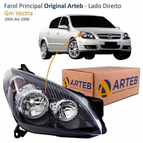 Farol Gm Vectra 2006 Até 2008 Original Arteb Máscara Negra Lado Direito Passageiro
