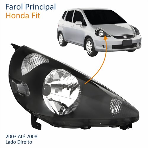 Farol Honda Fit 2003 2004 2005 2006 2007 2008 Máscara Negra Lado Direito Passageiro