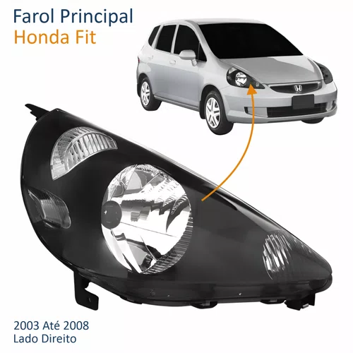 Farol Honda Fit 2003 Até 2008 Máscara Negra Lado Direito Passageiro