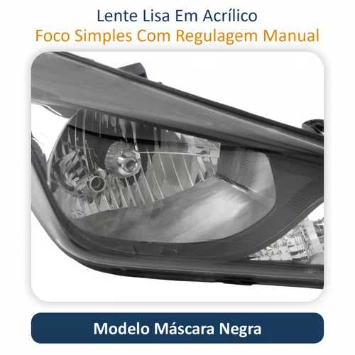 Farol Hyundai HB20 2012 2013 2014 2015 2016 2017 2018 2019 Máscara Negra Lado Direito Passageiro