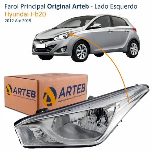 Farol Hyundai Hb20 2012 Até 2019 Original Arteb Máscara Cromada Lado Esquerdo Motorista