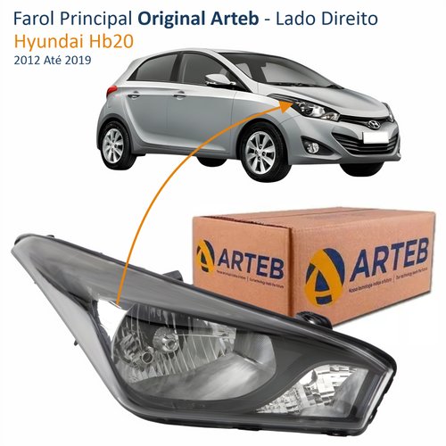Farol Hyundai Hb20 2012 Até 2019 Original Arteb Máscara Negra Lado Direito Passageiro