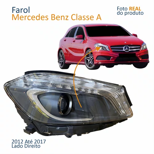 Farol Principal MB Classe A 2012 Até 2017 Bi-Xenon Com Led Máscara Negra Lado Direito Passageiro