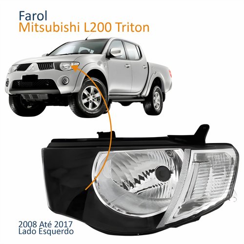 Farol Principal Mitsubishi L200 Triton 2008 2009 2010 2011 2012 2013 2014 2015 2016 2017 Pisca Cristal Lado Esquerdo Motorista