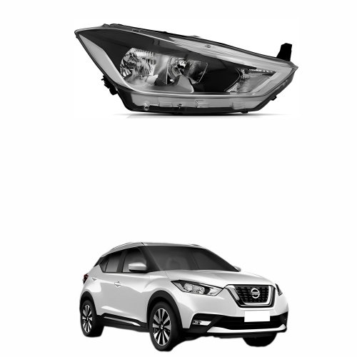 Farol Nissan Kicks 2017 2018 2019 2020 2021 Com Motor Sem Projetor Sem Led Mascara Cromada Lado Direito Passageiro