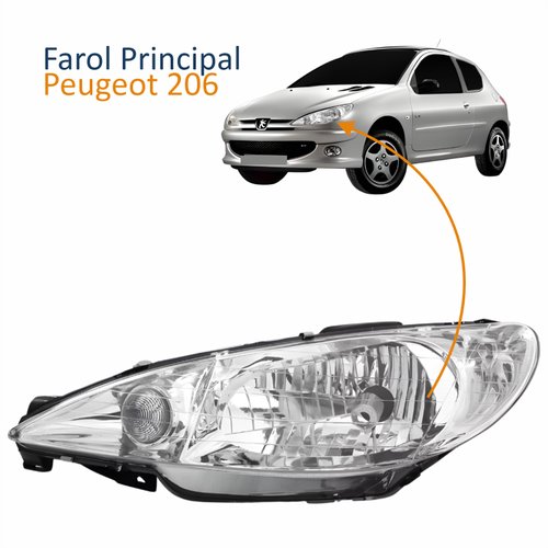 Farol Peugeot 206 2004 Até 2009 Simples Lado Esquerdo Motorista