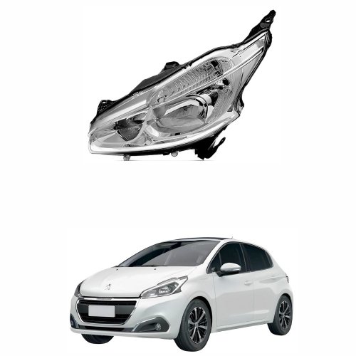 Farol Peugeot 208 2012 2013 2014 2015 2016 Mascara Cromada Sem Led Lado Esquerdo Motorista