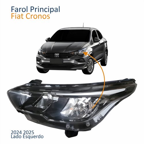 Farol Principal Fiat Cronos 2024 2025 Máscara Negra Com Drl Lado Esquerdo Motorista