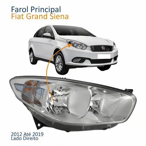 Farol Principal Fiat Grand Siena 2012 Até 2019 Cromomix Lado Direito Passageiro