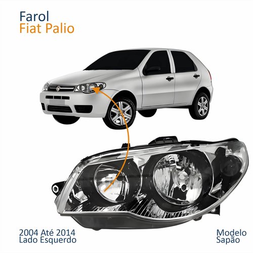 Farol Principal Fiat Palio 2004 Até 2014 Máscara Cromada Anel Negro Lado Esquerdo Motorista