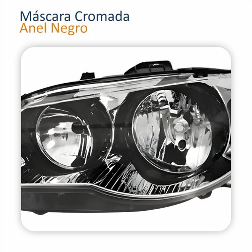 Farol Principal Fiat Palio 2004 Até 2014 Máscara Cromada Anel Negro Lado Esquerdo Motorista