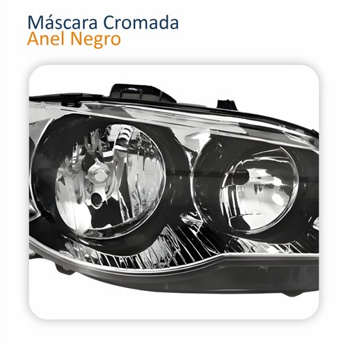 Farol Principal Fiat Siena 2004 Até 2007 Máscara Cromada Anel Negro Lado Direito Passageiro