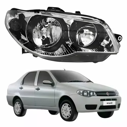 Farol Principal Fiat Siena 2004 Até 2007 Máscara Cromada Anel Negro Lado Direito Passageiro