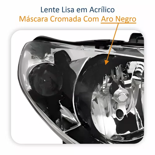 Farol Principal Fiat Siena 2004 Até 2007 Máscara Cromada Anel Negro Lado Direito Passageiro