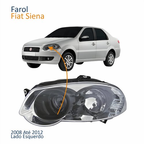 Farol Principal Fiat Siena 2008 Até 2012 Máscara Cromada Anel Negro Lado Esquerdo Motorista