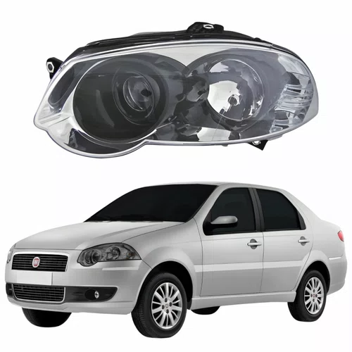 Farol Principal Fiat Siena 2008 Até 2012 Máscara Cromada Anel Negro Lado Esquerdo Motorista
