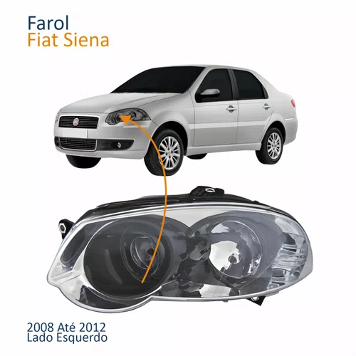 Farol Principal Fiat Siena 2008 Até 2012 Máscara Cromada Anel Negro Lado Esquerdo Motorista
