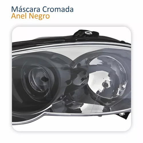 Farol Principal Fiat Siena 2008 Até 2012 Máscara Cromada Anel Negro Lado Esquerdo Motorista