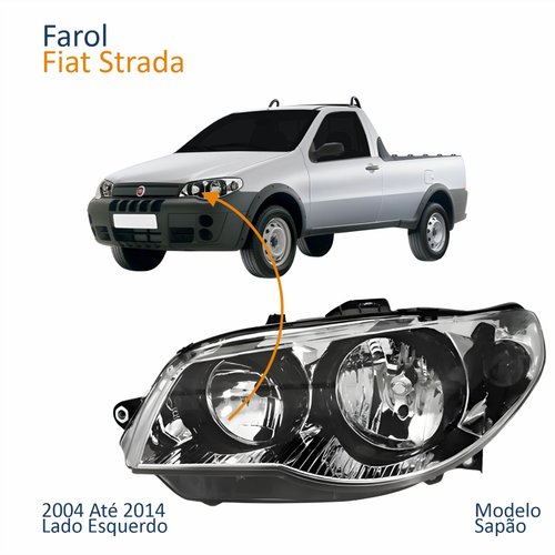 Farol Principal Fiat Strada 2004 Até Máscara Cromada Anel Negro Lado Esquerdo Motorista