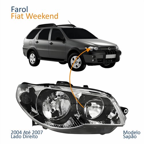 Farol Principal Fiat Weekend 2004 Até 2007 Máscara Cromada Anel Negro Lado Direito Passageiro