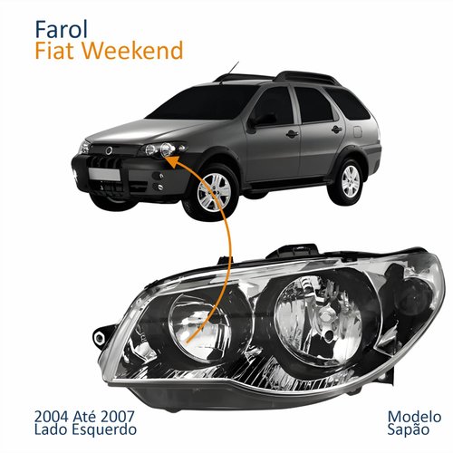 Farol Principal Fiat Weekend 2004 Até 2007 Máscara Cromada Anel Negro Lado Esquerdo Motorista