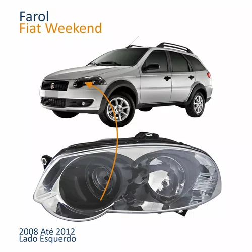 Farol Principal Fiat Weekend 2008 Até 2012 Máscara Cromada Anel Negro Lado Esquerdo Motorista
