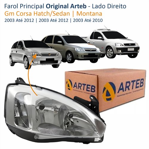 Farol Principal Gm Corsa 2003 Até 2012 Montana 2003 Até 2010 Original Arteb Pisca Raiado Máscara Cromada Lado Direito Passageiro