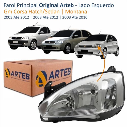 Farol Principal Chevrolet Corsa 2003 2004 2005 2006 2007 2008 2009 2010 2011 2012 Montana 2003 2004 2005 2006 2007 2008 2009 2010 Original Pisca Raiado Máscara Cromada Lado Esquerdo Motorista