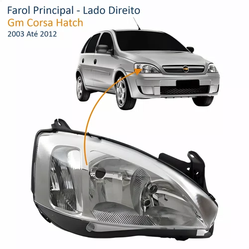 Farol Principal Gm Corsa Hatch 2003 Até 2012 Pisca Raiado Máscara Cromada Lado Direito Passageiro