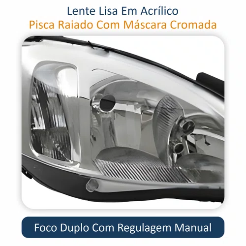 Farol Principal Gm Corsa Hatch 2003 Até 2012 Pisca Raiado Máscara Cromada Lado Direito Passageiro