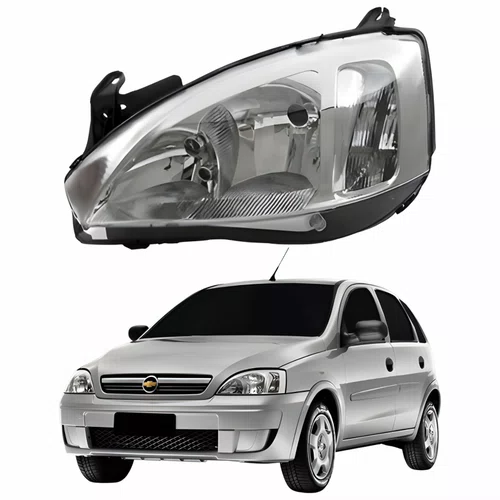 Farol Principal Gm Corsa Hatch 2003 Até 2012 Pisca Raiado Máscara Cromada Lado Esquerdo Motorista