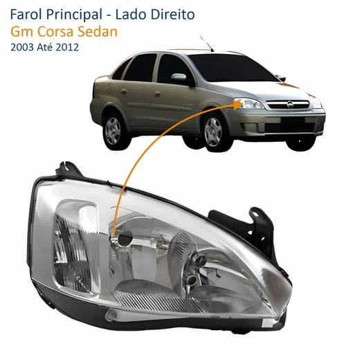 Farol Principal Gm Corsa Sedan 2003 Até 2012 Pisca Raiado Máscara Cromada Lado Direito Passageiro