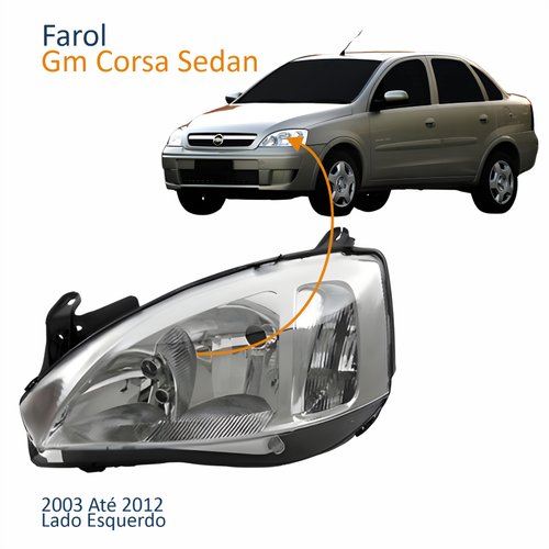 Farol Principal Gm Corsa Sedan 2003 Até 2012 Pisca Raiado Máscara Cromada Lado Esquerdo Motorista