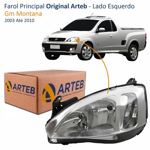 Farol Principal Chevrolet Montana 2003 2004 2005 2006 2007 2008 2009 2010 Original Pisca Raiado Máscara Cromada Lado Esquerdo Motorista