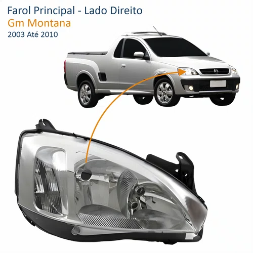 Farol Principal Gm Montana 2003 Até 2010 Pisca Raiado Máscara Cromada Lado Direito Passageiro