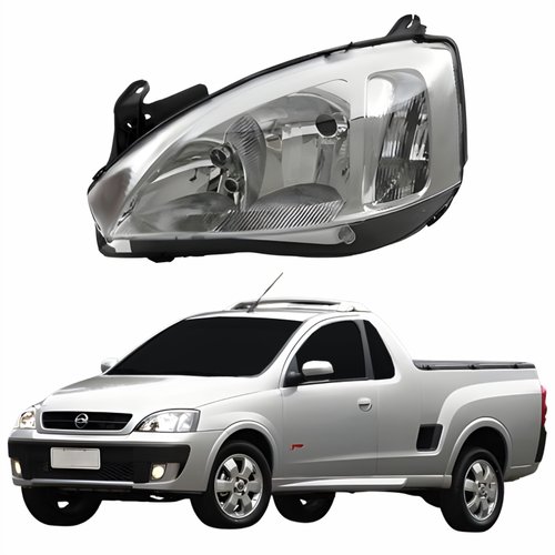 Farol Principal Gm Montana 2003 Até 2010 Pisca Raiado Máscara Cromada Lado Esquerdo Motorista
