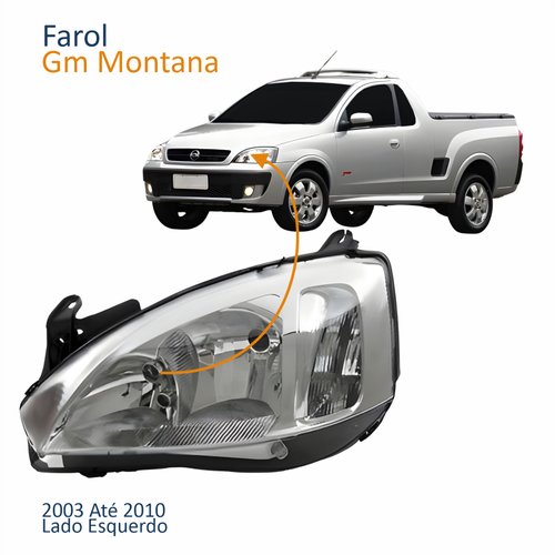 Farol Principal Gm Montana 2003 Até 2010 Pisca Raiado Máscara Cromada Lado Esquerdo Motorista