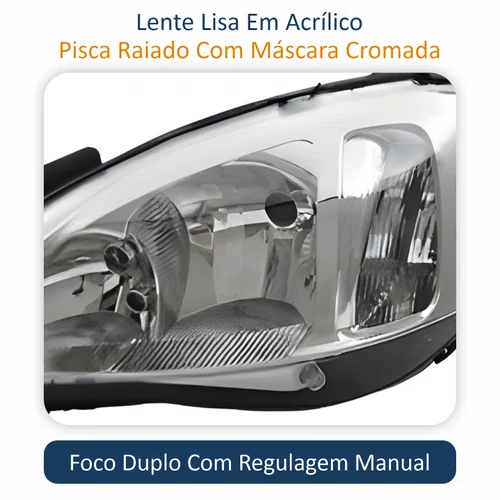 Farol Principal Gm Montana 2003 Até 2010 Pisca Raiado Máscara Cromada Lado Esquerdo Motorista