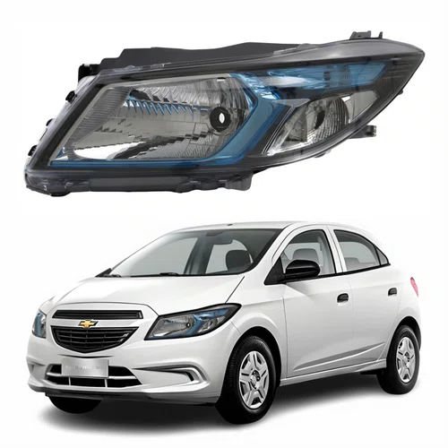 Farol Principal Gm Onix 2012 Até 2016 Máscara Negra Friso Azul Lado Esquerdo Motorista