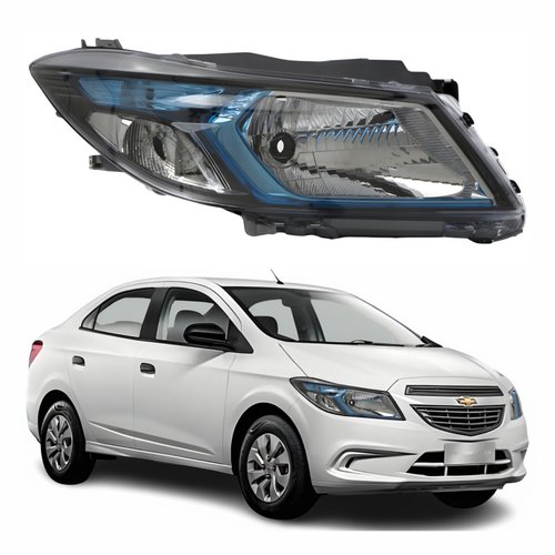 Farol Principal Gm Prisma 2012 Até 2016 Original Arteb Máscara Negra Friso Azul Lado Direito Passageiro