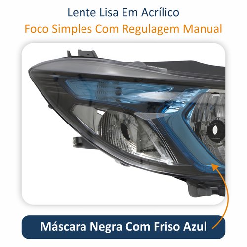 Farol Principal Gm Prisma 2012 Até 2016 Original Arteb Máscara Negra Friso Azul Lado Direito Passageiro