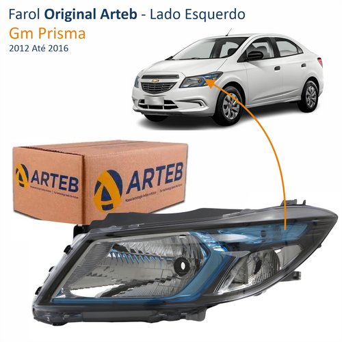 Farol Principal Gm Prisma 2012 Até 2016 Original Arteb Máscara Negra Friso Azul Lado Esquerdo Motorista